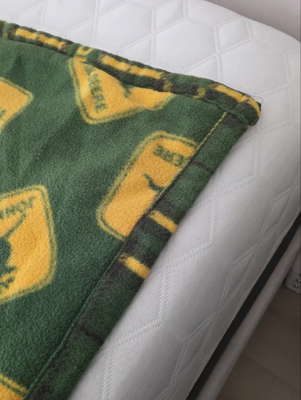Vintage Wool Blend John Deere Green and Yellow Logo Fleece Throw